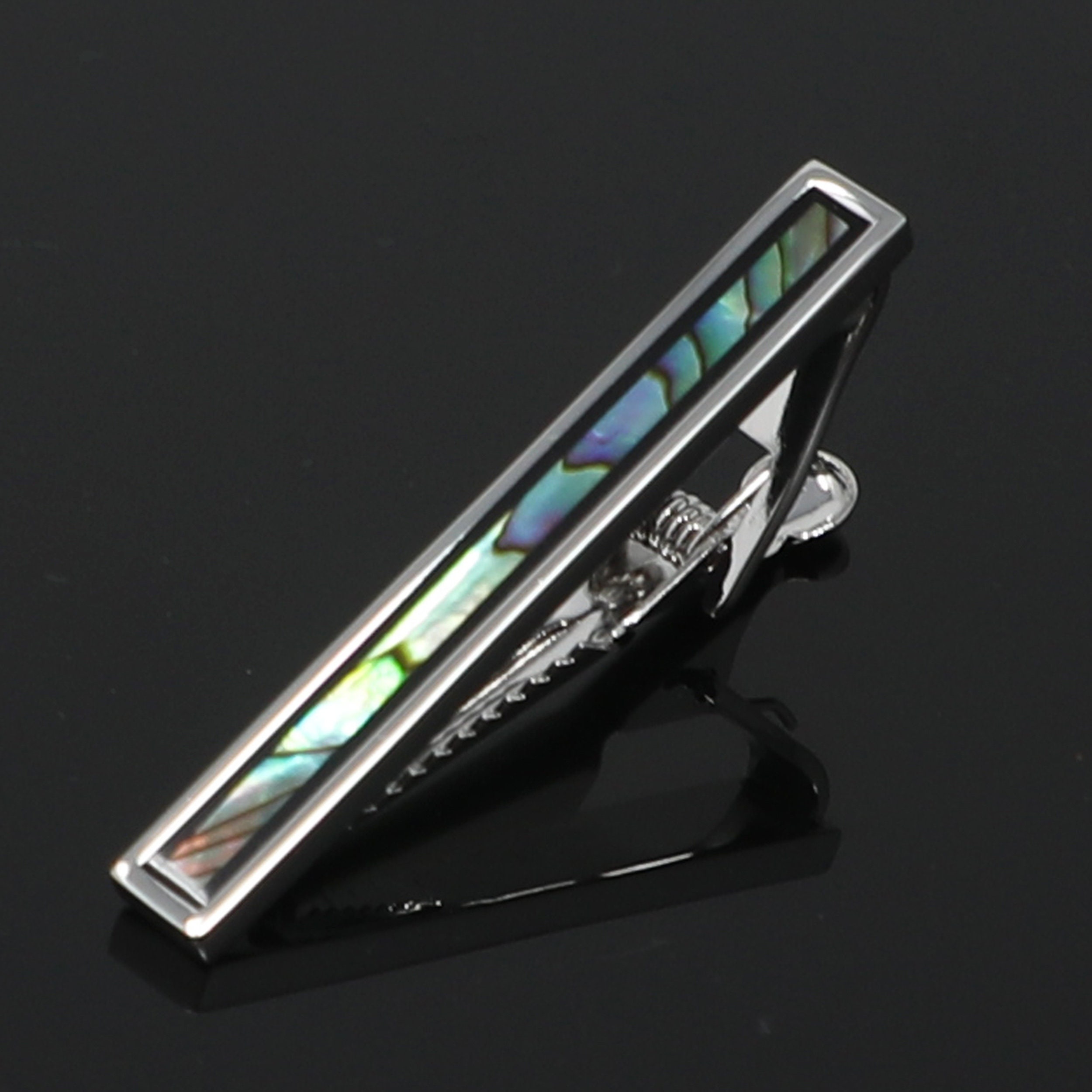 Genuine Onyx and Abalone Center Men Tie Clip Stone Tie Bar - Etsy