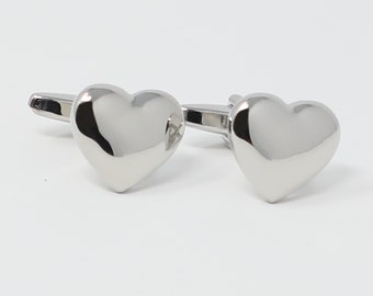 Shiny Silver Tone Heart Cufflinks Valentine Gift Cufflinks Wedding Fathers' Day Gifts