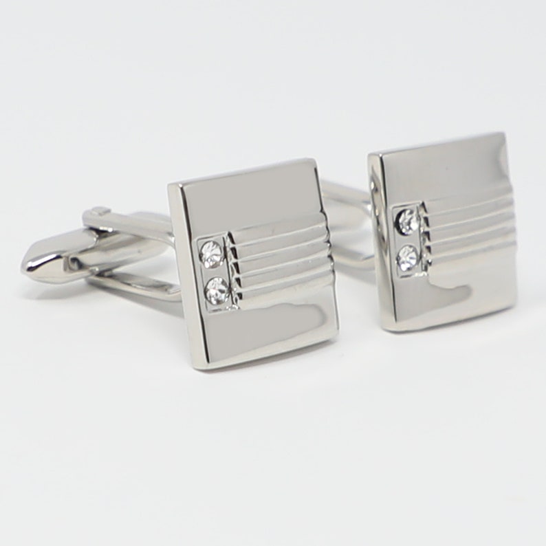 Silver Tone Square Clear Crystals Cufflinks Best Birthday Father/'s Day Gift Wedding Gift For Him
