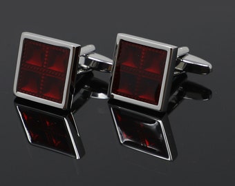 Dark Red Burgundy Translucent Epoxy Square Checks Cufflinks Men Wedding Shirt Cufflinks Gift