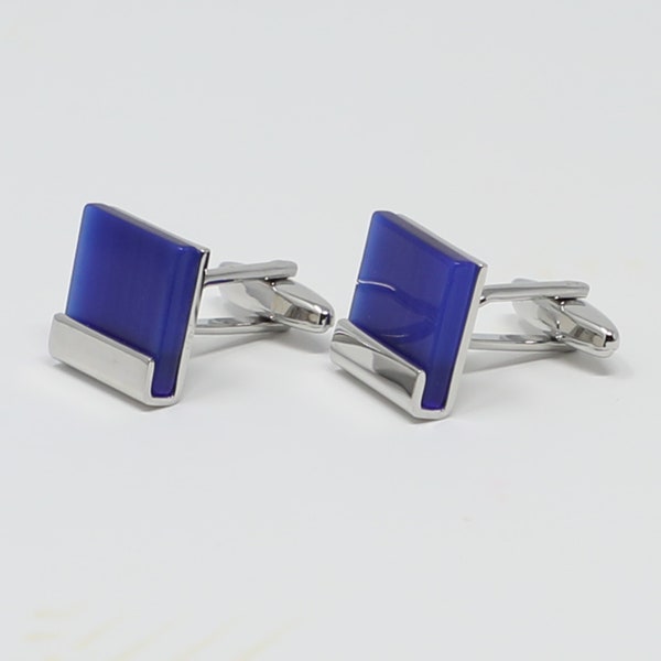 Royal Blue Cats Eye Stone Square Cufflinks Father's Day Men Birthday Cufflinks