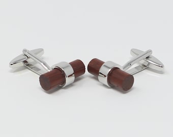 Red Color Wood Cylinder Cuff Links Best Birthday Father's Day Gift Wedding Gift For Him