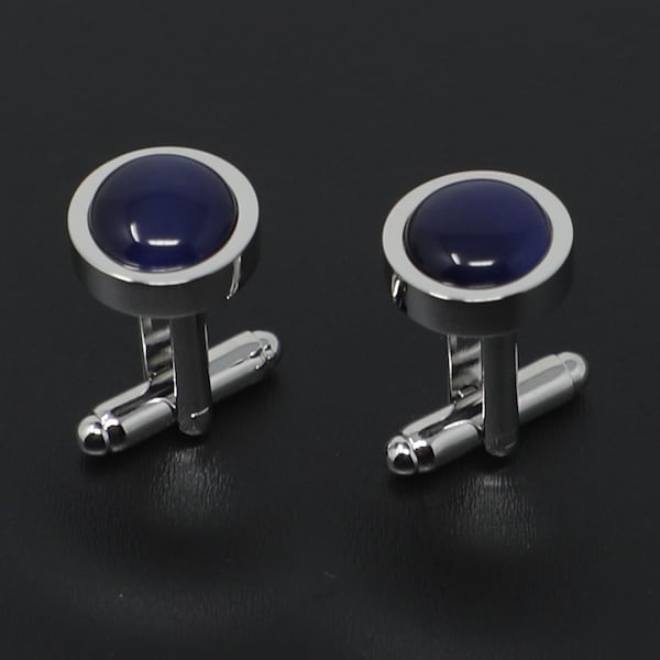 Navy Dome Cats Eye Stone Cuff Links Best Birthday Father's Day Gift Wedding Gift For Him