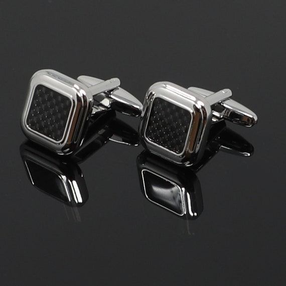 Stainless Steel Black Carbon Fiber Rectangle Cuff Links 16MM Stainless Steel Black Carbon Fiber Rectangle Cuff Links 16MM