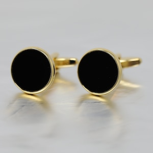 Round Gold Tone Onyx Men Wedding Formal Wear Dress Shirt Cuff Links Best Birthday Father's Day Gift Wedding Accessory