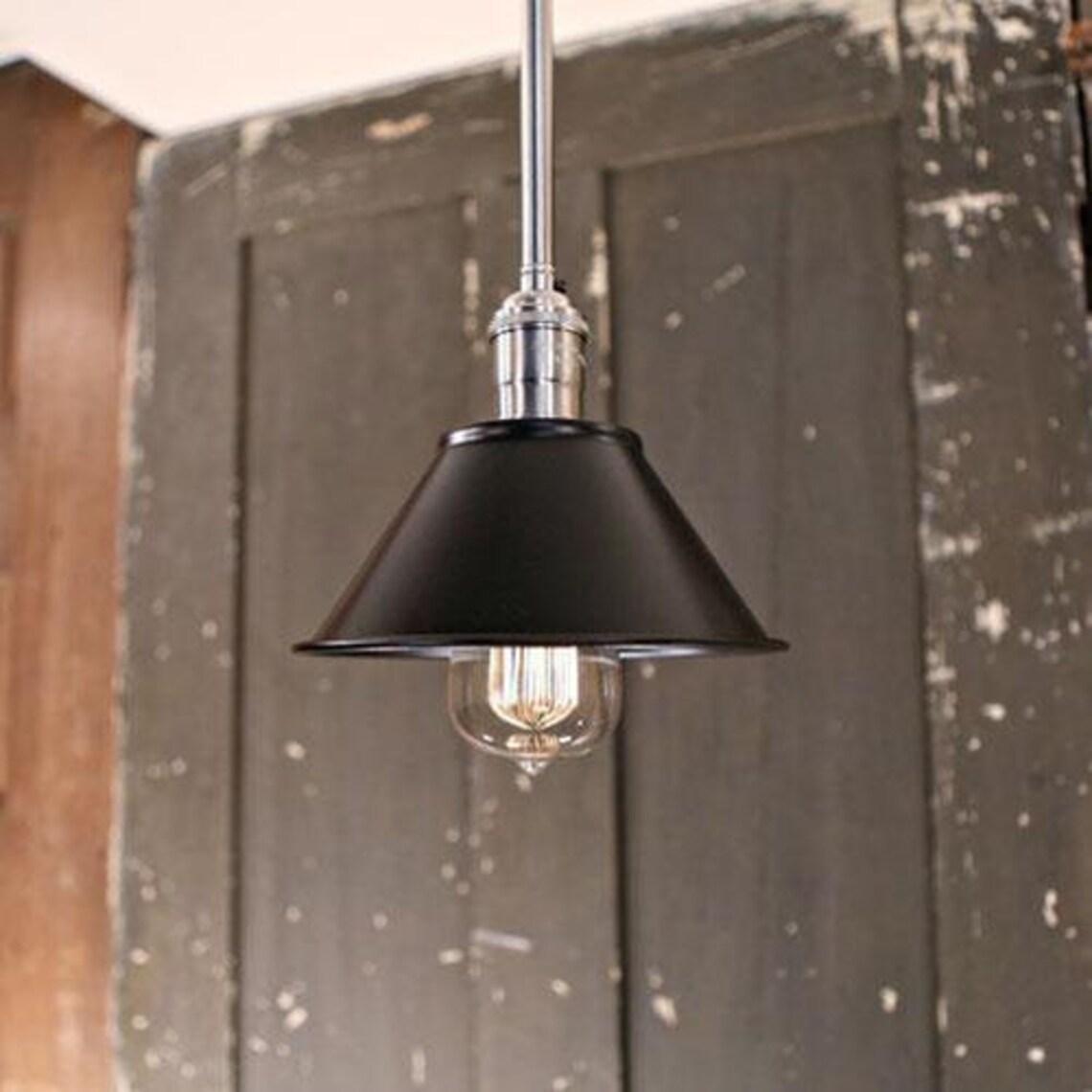 Modern Black Metal Shade Pendant Light DownRod 7 Inch Etsy