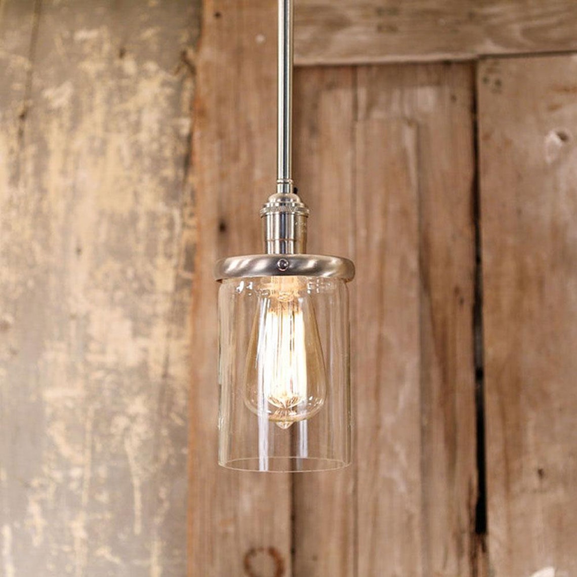 Modern Clear Glass Cylinder Downrod Pendant Light Fixture 4 Etsy