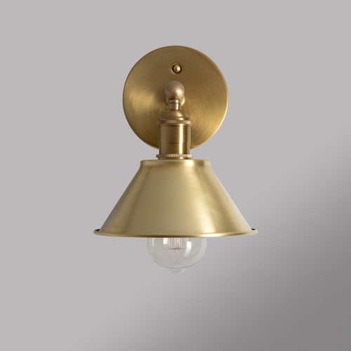 Wall Sconce Lighting Fixture Raw Brass Shade Satin Brass Etsy