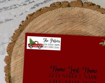 Personalized Vintage Red Truck Christmas Address Labels - Custom Holiday Mail Labels