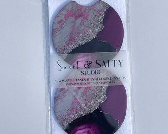 Purple Car Coaster, Car Decor, Cute Car Accessories, Drink Holder Coaster, Set of two car coasters, marble car coaster, geode car coaster