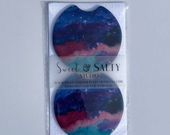 Car Coaster, Car Decor, Cute Car Accessories, Drink Holder Coaster, Set of two car drink coasters, galaxy car coaster, starry night, geode
