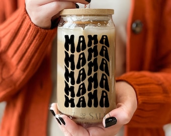 Mama Iced Coffee Tumbler, Iced Coffee Glass Cup, Aesthetic Coffee Cup, mama coffee cup, Gift for new mom, Gift for Mothers Day, Mom Birthday