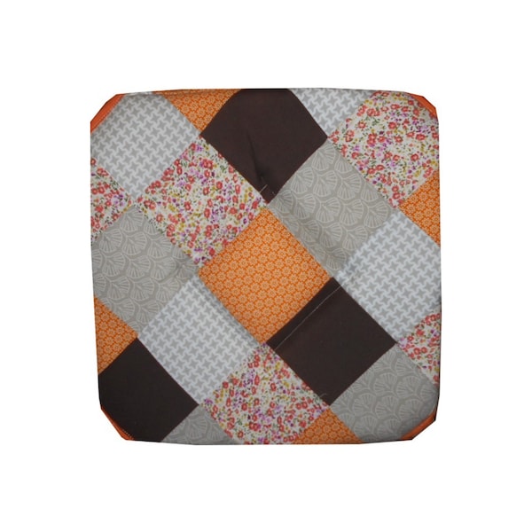 Lot 6 galettes, coussins, dessus, assises de chaise patchwork avec rabats 38x38cm