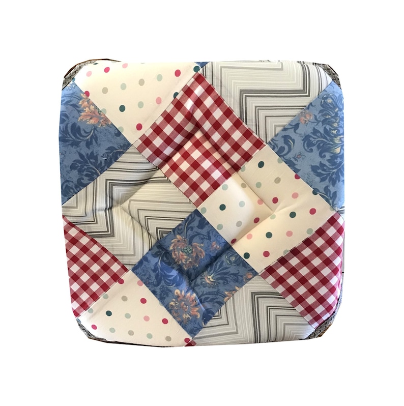 Lot 6 galettes, coussins, dessus, assises de chaise Patchwork avec rabats 38x38cm image 2