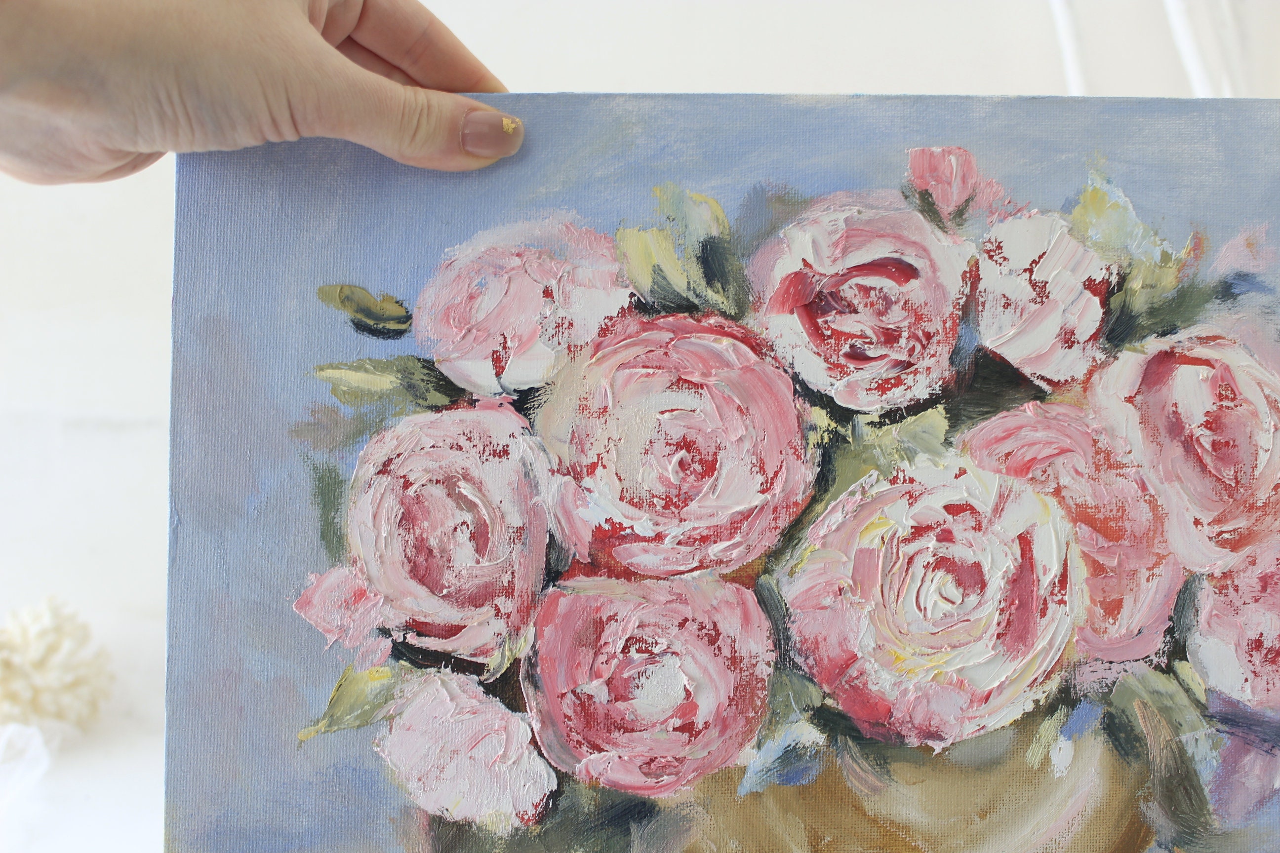 Pink roses in a vase beautiful flowers painting original art Etsy