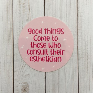 Pink Circle Good Things Come To Those Who Consult Their Esthetician Vinyl Sticker | Laptop | Water Bottle Decoration | Esthetician Gift