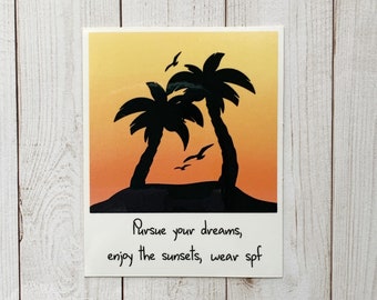 Sunset Palm Tree Polaroid Vinyl Sticker | Laptop, Water Bottle, Esthetician