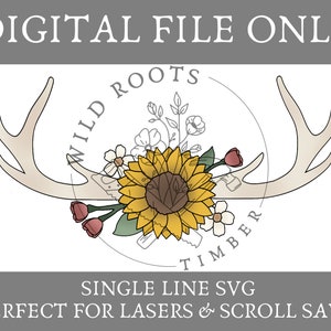 Single Line Bloemen Gewei SVG - Laser Scroll Saw Template - Glowforge Laser File - Kwekerij Ronde Bloemen SVG - Zonnebloem Gewei Bloemen SVG