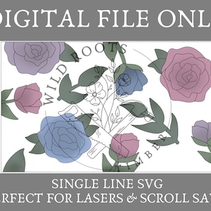 Full Floral Backer Laser File - Glowforge Single Line Floral File - Scroll Saw Template Floral Nursery Sign - Single Line Flower SVG