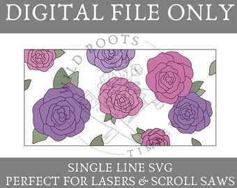 Single Line Floral SVG - Flower Laser File - Scroll Saw Template - Full Backer - Floral Sign SVG - Nursery Sign SVG