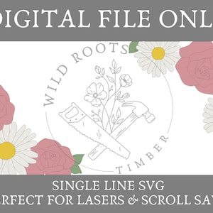 Single Line Floral Laser File - Flower SVG - Floral Nursery Sign SVG - Scroll Saw Template - Glowforge Laser File - Corner Floral Sign SVG