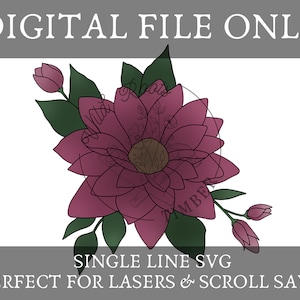 Floral Laser File - Single Line Flower SVG for Shaping- Glowforge Flower SVG - Nursery Round Sign Floral SVG - Floral Scroll Saw Template