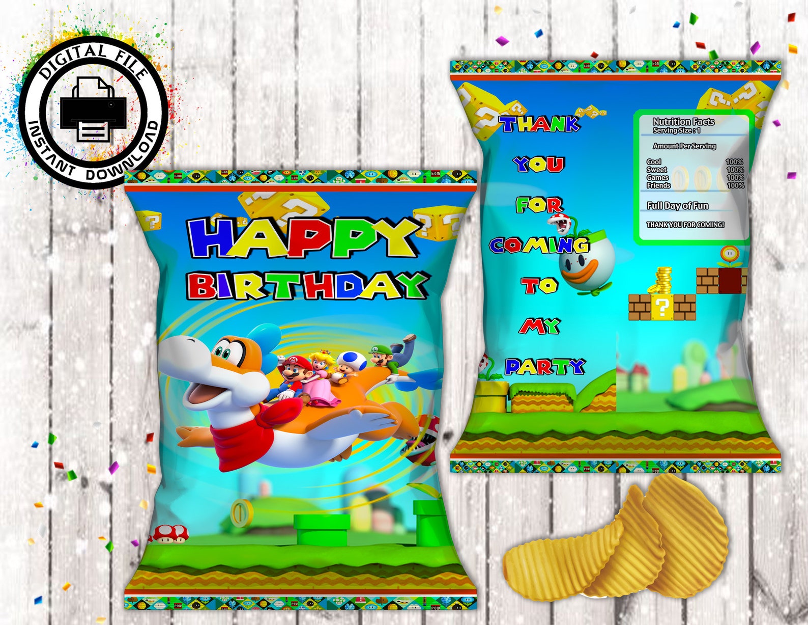 Super Mario Chip Bag printable Super Mario Birthday INSTANT | Etsy