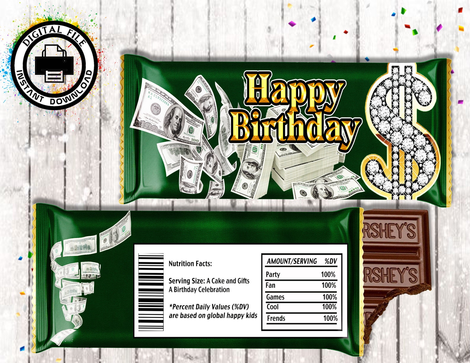 Money Theme Candy Bar Wrapper INSTANT DOWNLOAD Money Theme Etsy