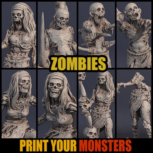 Zombies, different variants, available in 28 mm or 32 mm scale, modular for DnD and tabletop