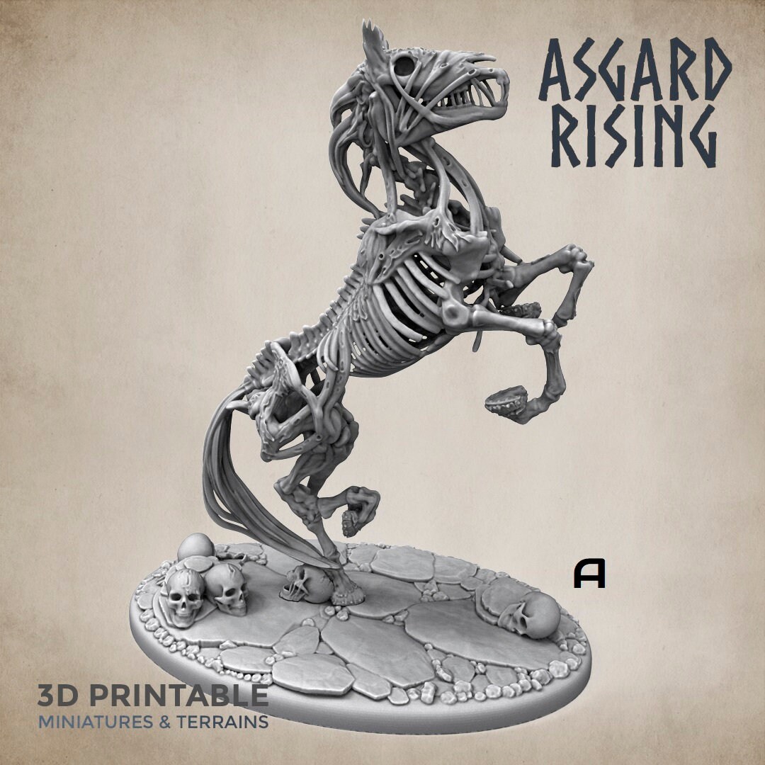 Cursed Zombie Horses Available in 28mm or 32mm Scale, Skeleton Horses