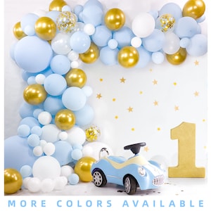 Baby Blue Balloon Garland Kit | Balloon Arch Kit for Baby Boy Shower | 120 Pack | Light Pastel Blue and Gold Balloons