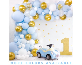 Baby Blau Ballon Girlande Kit | Ballonbogen Set für Baby Boy Shower | 120er Pack | Hell pastellblaue und goldene Luftballons