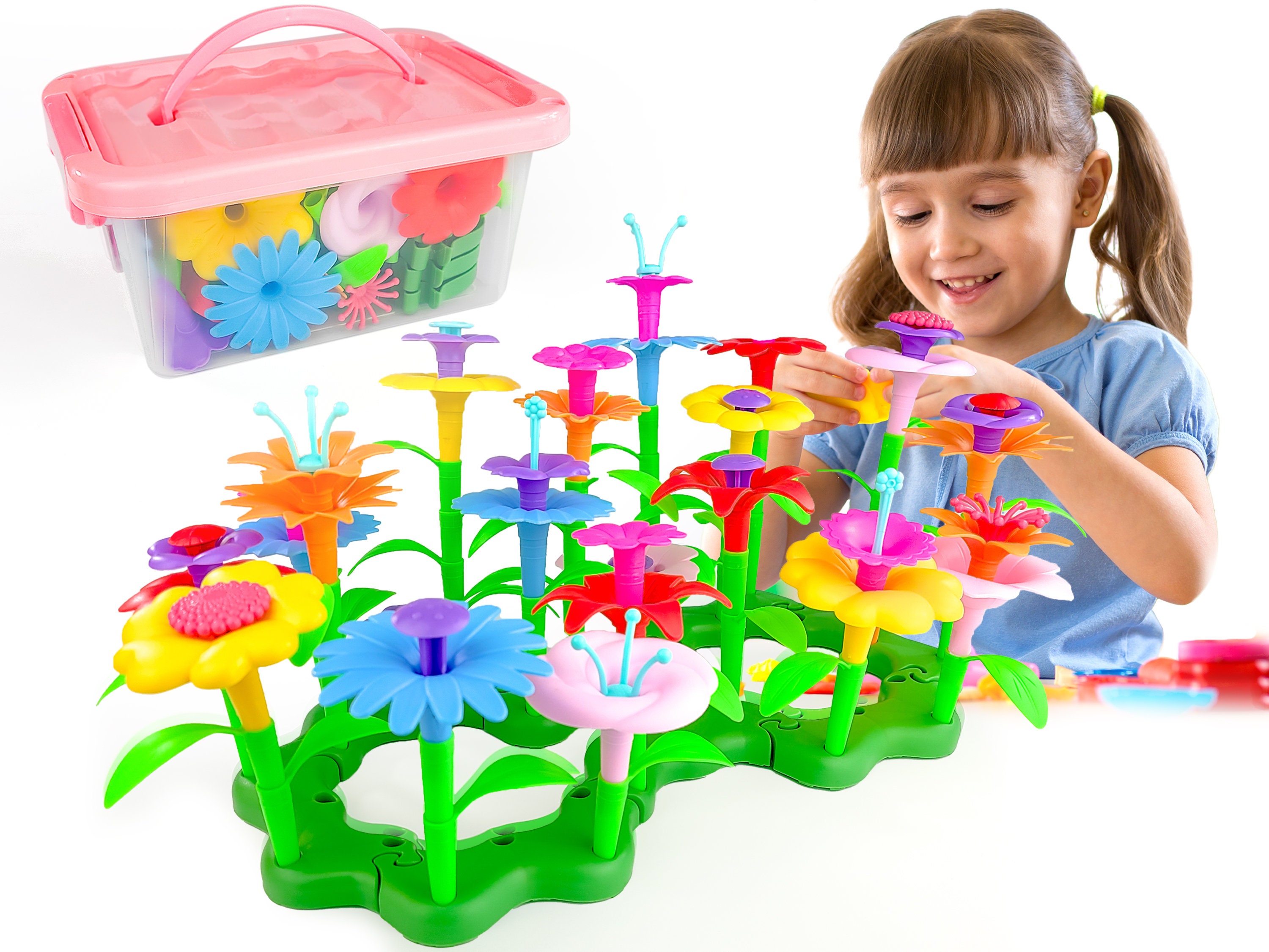 wohot 166pcs Jeux de Construction Jardin de Fleurs pour Fille 3 4 5 6 Ans,  Jouet Bricolag Jardin Enfant Jeu Construction Fleu