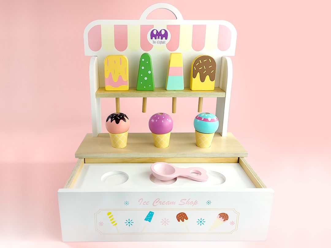 Wooden Ice Cream Counter Playset for Kids Ice Cream Shop Toys for Kids