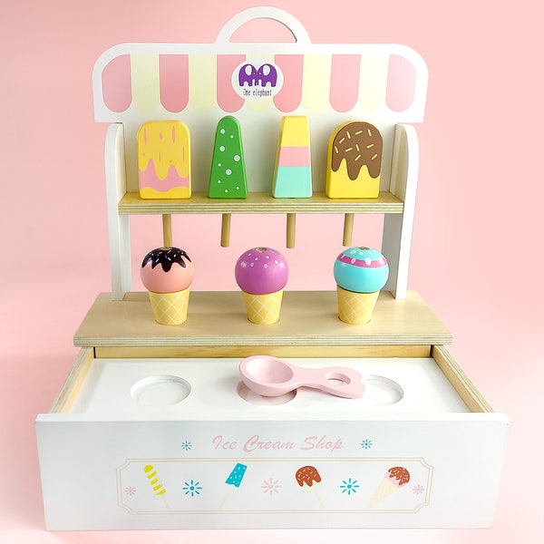 Wooden Ice Cream Counter Playset for Kids |  Ice Cream Shop Toys For Kids Ages 3+