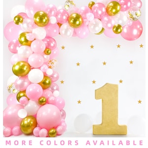 Pink Balloon Garland Kit, Balloon Arch Kit with Pink White and Gold Balloons, 120 Pack, Baby Shower Birthday Party Decoration