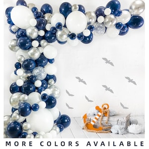 Navy Blue Balloon Garland Kit | Balloon Arch Kit for Baby Boy Shower | 120 Pack | Navy Blue and Silver Balloons