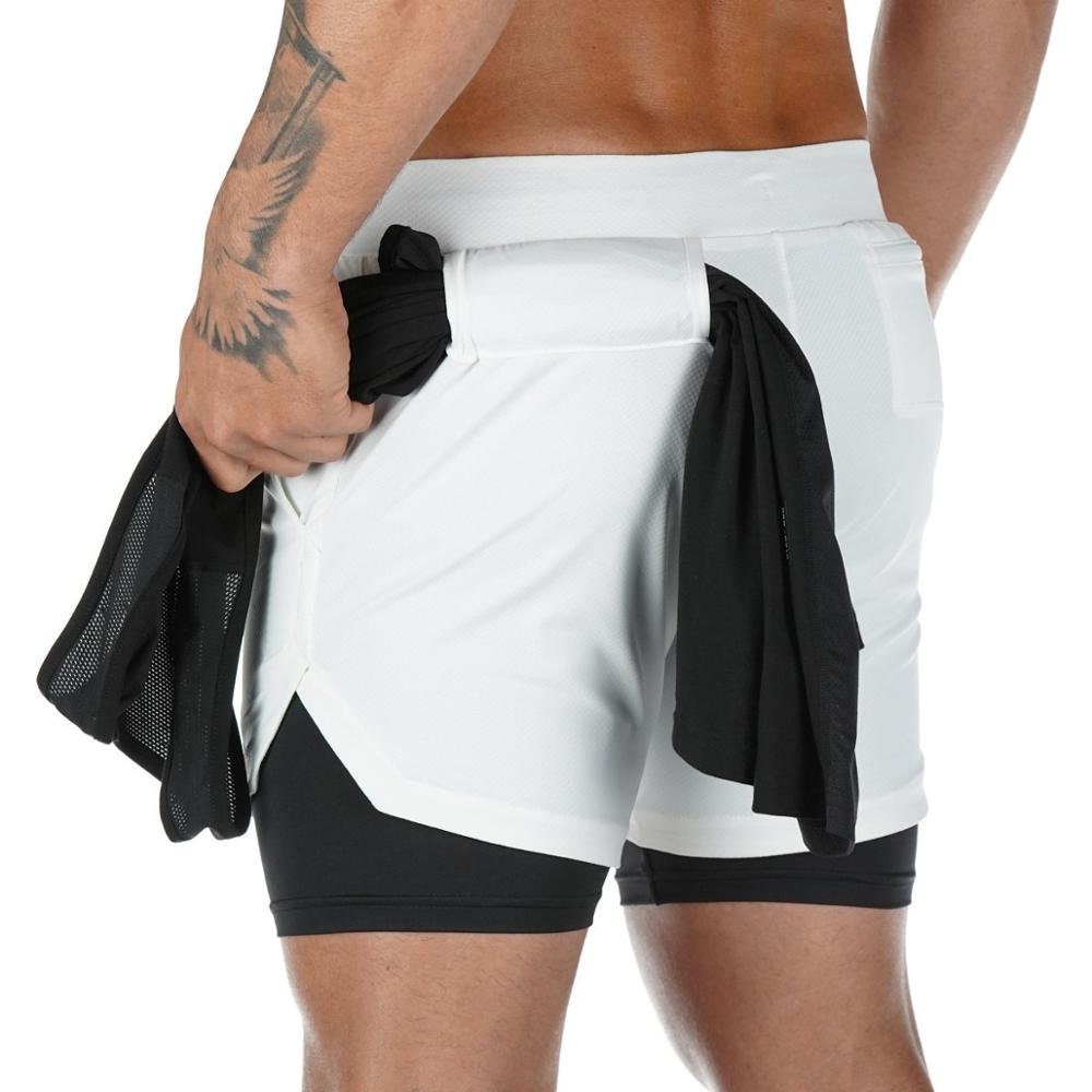 OSS Mens Gym Training 2 in 1 Sports Shorts Breathable Outdoor Workout  Running Shorts With Pockets White Colour -  Israel