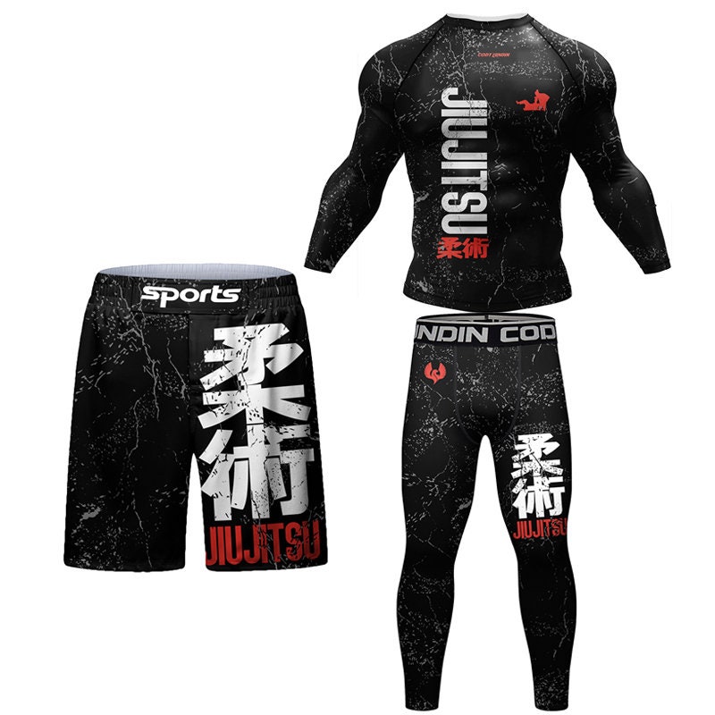 New Jiu Jitsu Rashguard MMA T-shirt pants for Men 4pcs/set Brazilian ...