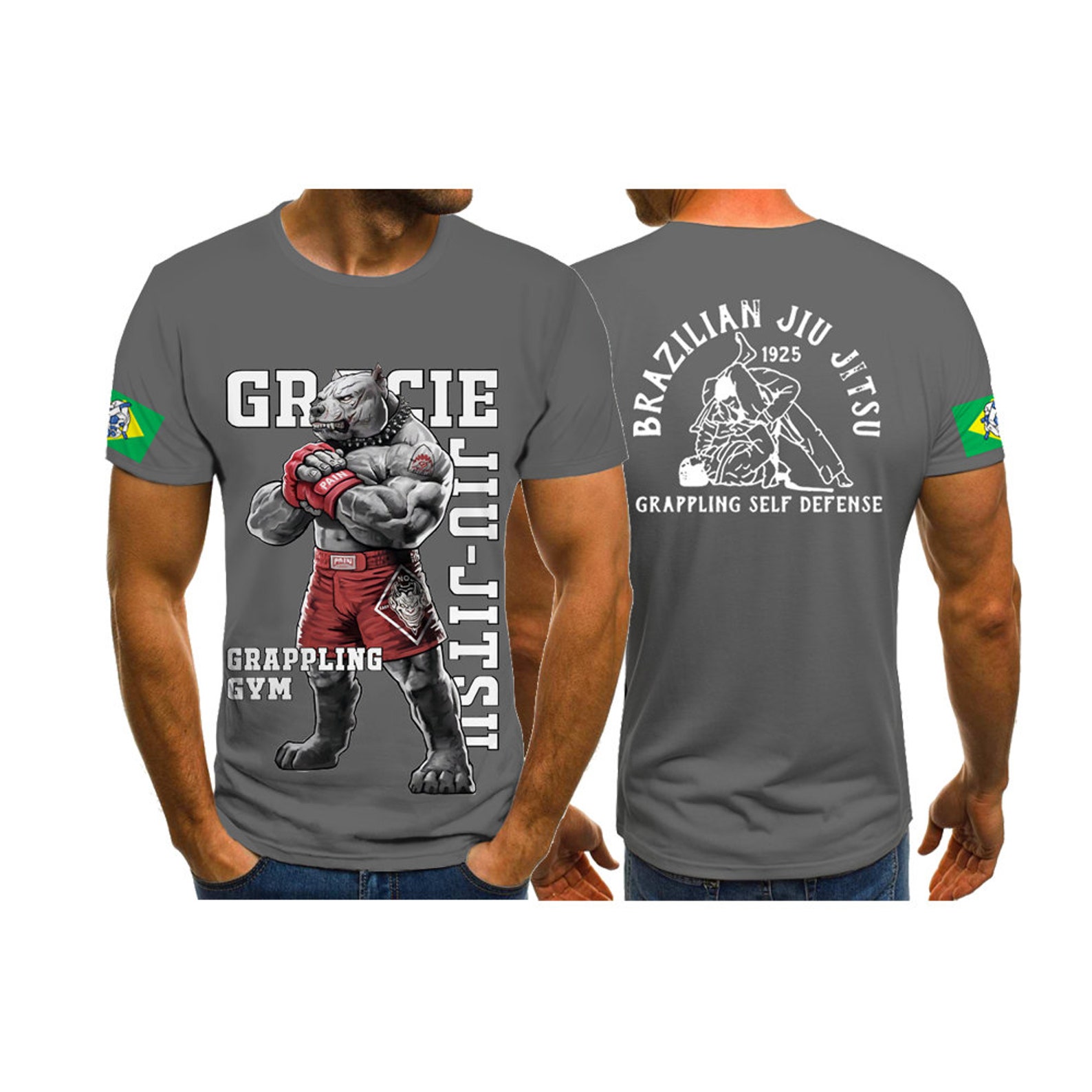 OSS Brazilian Jiujitsu BJJ Grappling Animal Anime Bully Graphic 3D Printed Tshirt Quick Dry