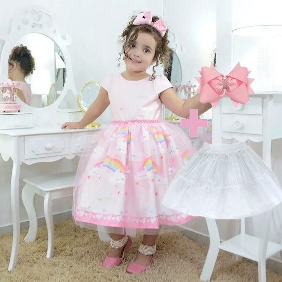 Vestido de ni a lluvia amor nube bendici n y tul rosa en la falda