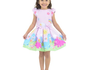 Pink Dinosaur Twirly Dress, Birthday Baby and Girl Clothes/Costume