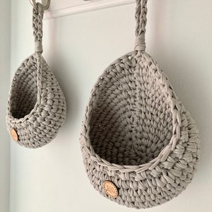Ella and Rose Teardrop hanging storage basket| Hanging organiser|Crochet home decor| Recycled yarn hanging basket|Plant Hanger|Storage