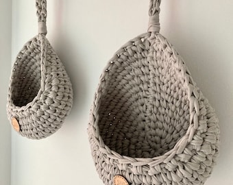 Ella and Rose Teardrop hanging storage basket| Hanging organiser|Crochet home decor| Recycled yarn hanging basket|Plant Hanger|Storage