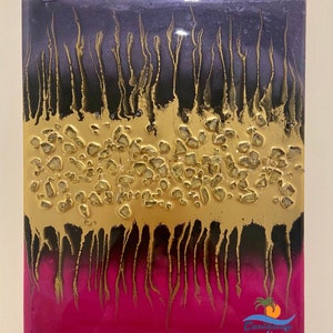 Purple Gold Hot Pink Metallic Glitzy Crushed Glass Resin Picture Wall Art