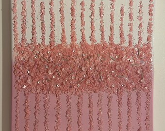 Arte de pared con imagen de vidrio triturado con brillo deslumbrante rosa y blanco