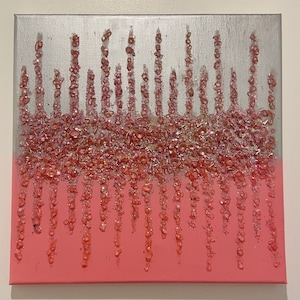 Pink Silver Sparkle Glitzy Glitter Crushed Glass Picture Wall Art