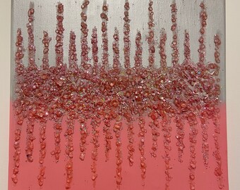 Arte de pared con imagen de vidrio triturado con brillo deslumbrante y brillo plateado rosa