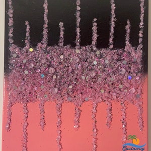 Neon Pink Black Sparkle Glitzy Crushed Glass Resin Picture Wall Art