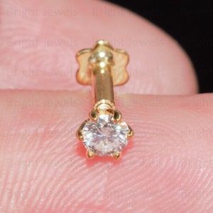 Moissanite Nose Pin/ Engagement Gift/ 10K Yellow Gold Nose Pin/ 3mm Round Cut Natural Diamond Solitaire Screw Back Nose Pin/ Gift For Women